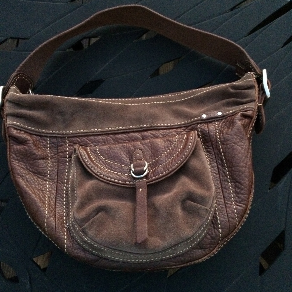 Brown Suede Fossil Shoulder Bag